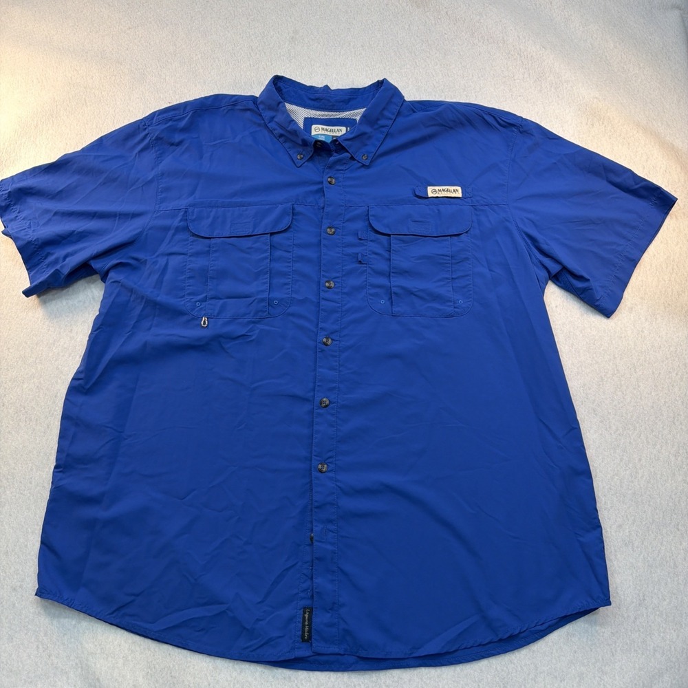 Magellan Outdoor 2XL Fish Gear Relaxed Gear Royal Blue Button Up Vented Box Fish